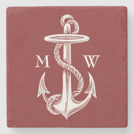  witte anchor Rope Wine Red Nautical Stenen Onderzetter