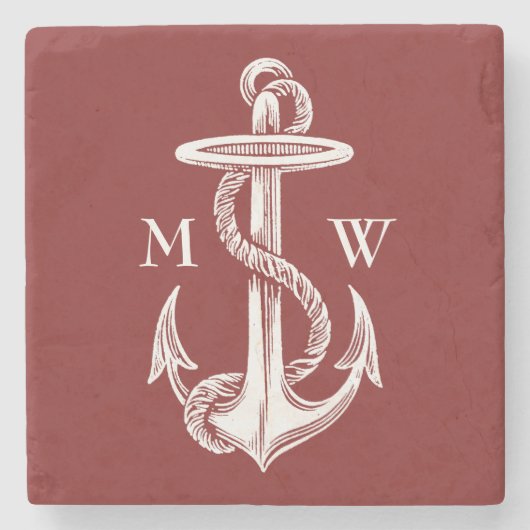  witte anchor Rope Wine Red Nautical Stenen Onderzetter (Voorkant)