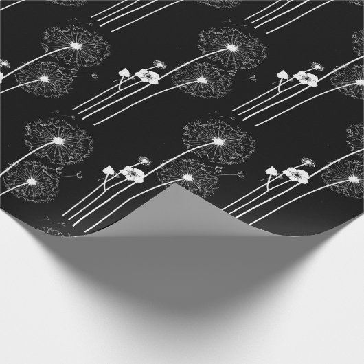 Witte andelions op zwart cadeaupapier (Hoek)