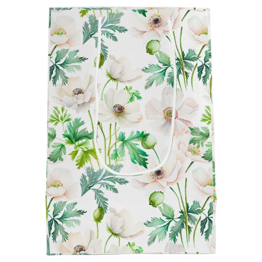 Witte anemonbloemen op room medium cadeauzakje (Achterkant)