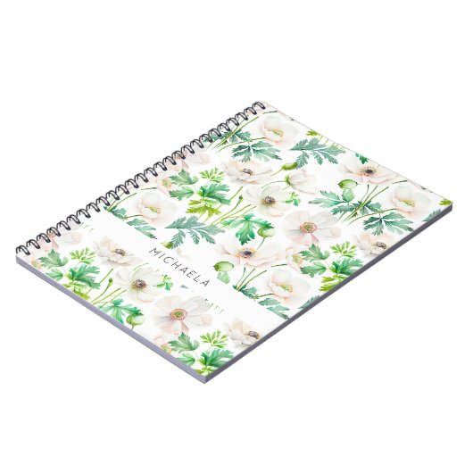 Witte anemonbloemen op room notitieboek (Linkerzijde)
