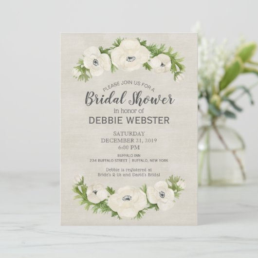 Witte Anemone Bloemen Bruiloft Vrijgezellenfeest Kaart (Staand voorkant)