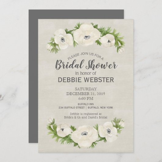 Witte Anemone Bloemen Bruiloft Vrijgezellenfeest Kaart (Voorkant / Achterkant)