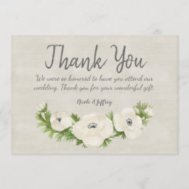 Witte Anemone bloemenbruiloft dank u kaart