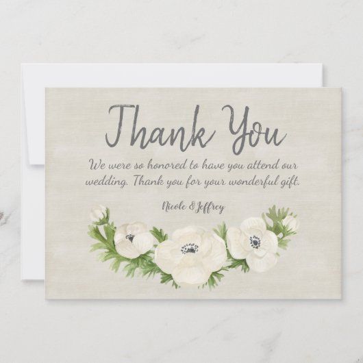 Witte Anemone bloemenbruiloft dank u kaart (Voorkant)