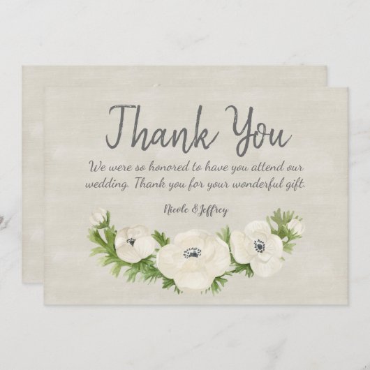 Witte Anemone bloemenbruiloft dank u kaart (Voorkant / Achterkant)