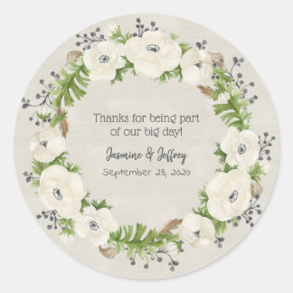 Witte Anemone bloemenbruiloft dank u Ronde Sticker