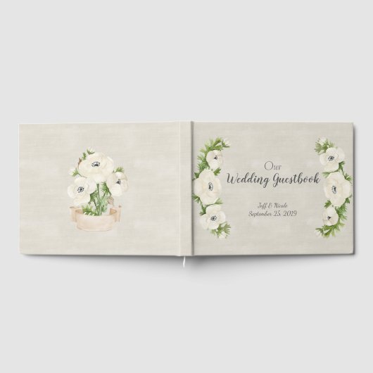 Witte Anemone bloemenbruiloft Gastenboek (Volledig)