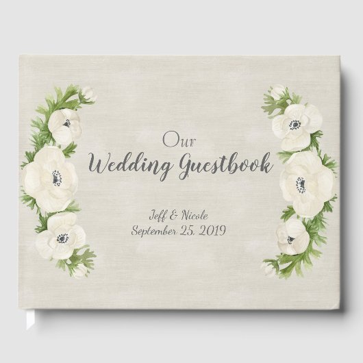 Witte Anemone bloemenbruiloft Gastenboek (Voorkant)