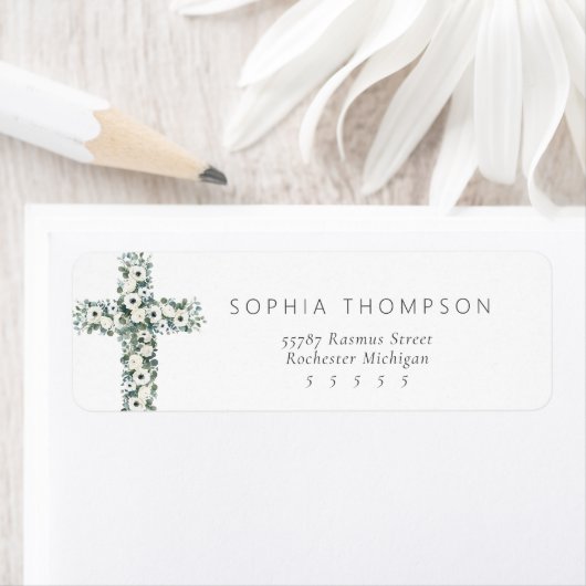 Witte anemonen en eucalyptus kruis etiket (Insitu)