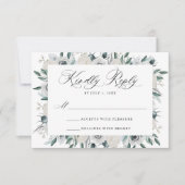 Witte Anemonen en Rozen Bloemen Bruiloft RSVP Kaar (Voorkant)