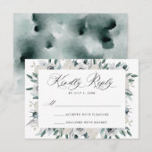 Witte Anemonen en Rozen Bloemen Bruiloft RSVP Kaar Kaartje (Voorkant / Achterkant)