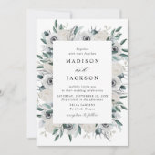 Witte Anemonen en Rozen Bloemenbruiloft Kaart (Voorkant)