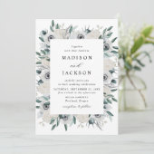 Witte Anemonen en Rozen Bloemenbruiloft Kaart (Staand voorkant)