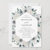 Witte Anemonen en Rozen Bloemenbruiloft Kaart (Voorkant)