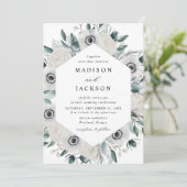 Witte Anemonen en Rozen Bloemenbruiloft Kaart (Staand voorkant)