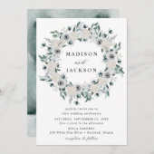 Witte Anemonen en Rozen Bloemenkrans Bruiloft Kaart (Voorkant / Achterkant)