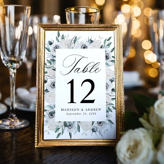 Witte Anemonen en Rozen Bruiloft Kaart