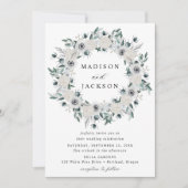 Witte Anemonen en Rozen Floral Wreath Bruiloft Kaart (Voorkant)