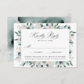 Witte Anemonen en Rozen Maaltijdkeuze Bruiloft RSV RSVP Kaartje (Voorkant / Achterkant)