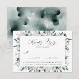 Witte Anemonen en Rozen Maaltijdkeuze Huwelijksrea RSVP Kaartje