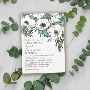 Witte Anemonen Eucalyptus Illustratie Huwelijk Kaart