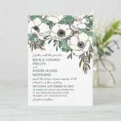 Witte Anemonen Eucalyptus Illustratie Huwelijk Kaart (Staand voorkant)