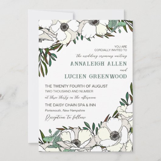 Witte Anemonen Eucalyptus Traditionele bruiloft Kaart (Voorkant)