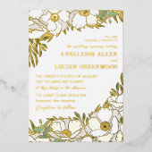 Witte Anemonen Gouden Folie Line Art Wedding Folie Uitnodiging (Voorkant)