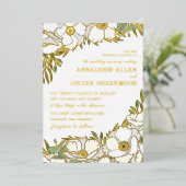 Witte Anemonen Gouden Folie Line Art Wedding Folie Uitnodiging (Staand Voorkant)