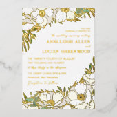 Witte Anemonen Gouden Folie Line Art Wedding Uitnodiging (Voorkant)