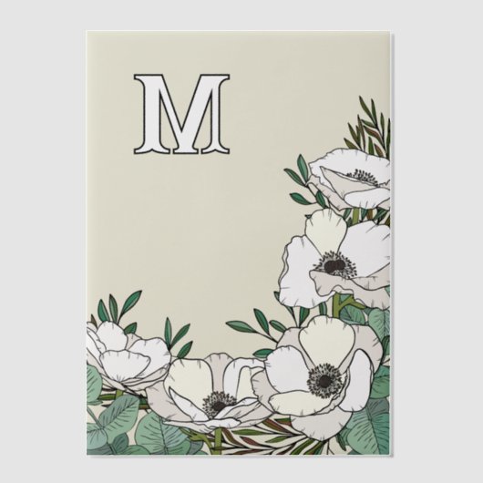 Witte Anemonen Illustratie Monogram Huwelijk Vellum Uitnodigingen (Voorkant)