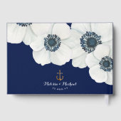 Witte Anemonen ⚓️ Marine Blauw Nautische Huwelijk Gastenboek (Achterkant)