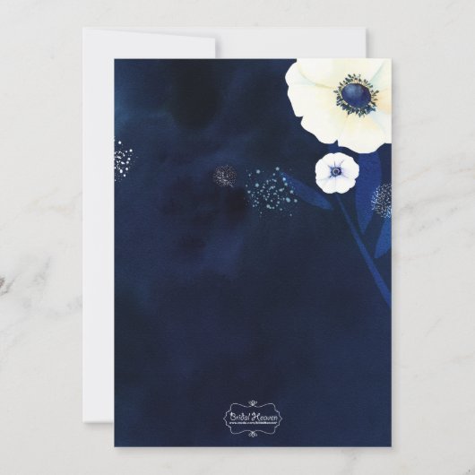 Witte Anemonen Navy Blue bruiloft Kaart (Achterkant)