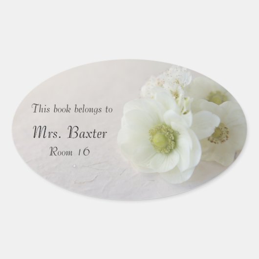 Witte anemonen op textuur ovale sticker (Voorkant)