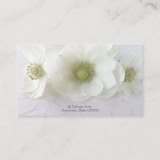 Witte anemonen op textuur visitekaartje (Achterkant)