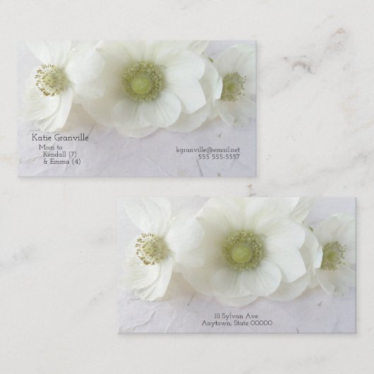 Witte anemonen op textuur visitekaartje (Voorkant / Achterkant)