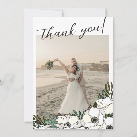 Witte Anemonen Trouwfoto's Bedankt Opmerking (Voorkant)