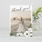 Witte Anemonen Trouwfoto's Bedankt Opmerking (Staand voorkant)