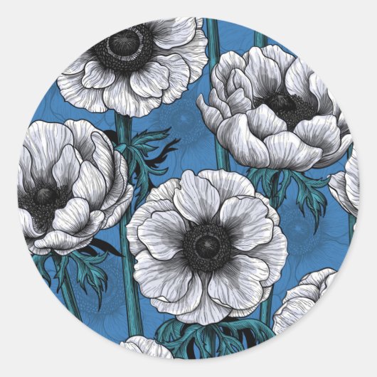 Witte anemontuin ronde sticker (Voorkant)