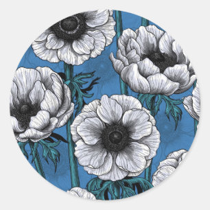 Witte anemontuin ronde sticker