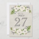 Witte Anemoon Aquarel Bloemen Tafelnummerkaart Kaart (Voorkant)