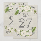 Witte Anemoon Aquarel Bloemen Tafelnummerkaart Kaart (Voorkant / Achterkant)