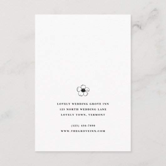 Witte Anemoon Bloem Huwelijk Uitnodiging Informatiekaartje (Achterkant)