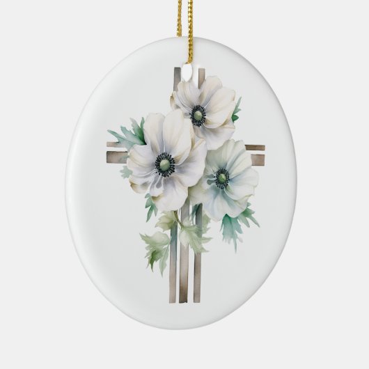 Witte anemoon bloem kruis keramisch ornament (Rechts)