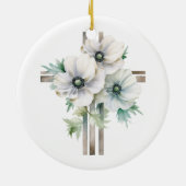 Witte anemoon bloem kruis keramisch ornament (Achterkant)