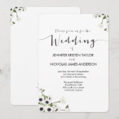 Witte Anemoon Bloem Vintage Huwelijksuitnodiging Kaart (Voorkant / Achterkant)