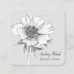 Witte Anemoon Bloem Zwart Grijs Botanisch Vierkante Visitekaartje