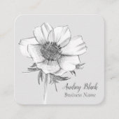 Witte Anemoon Bloem Zwart Grijs Botanisch Vierkante Visitekaartje (Voorkant)