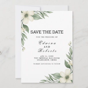 Witte Anemoon Bloemige Groene Save the Date Kaart